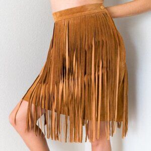Cedars Vintage 1980s Leather Fringe Skirt Boho Southwestern Style, 10